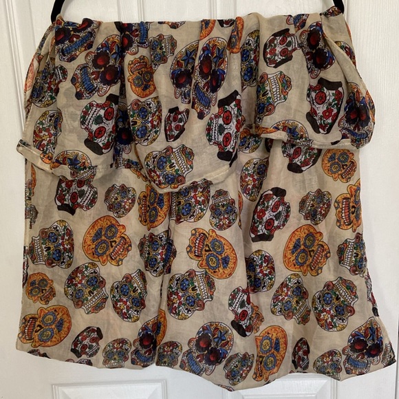 Sugar Skulls Day of the Dead Halloween Colorful Infinity Scarf BOHO Chic - Picture 9 of 11